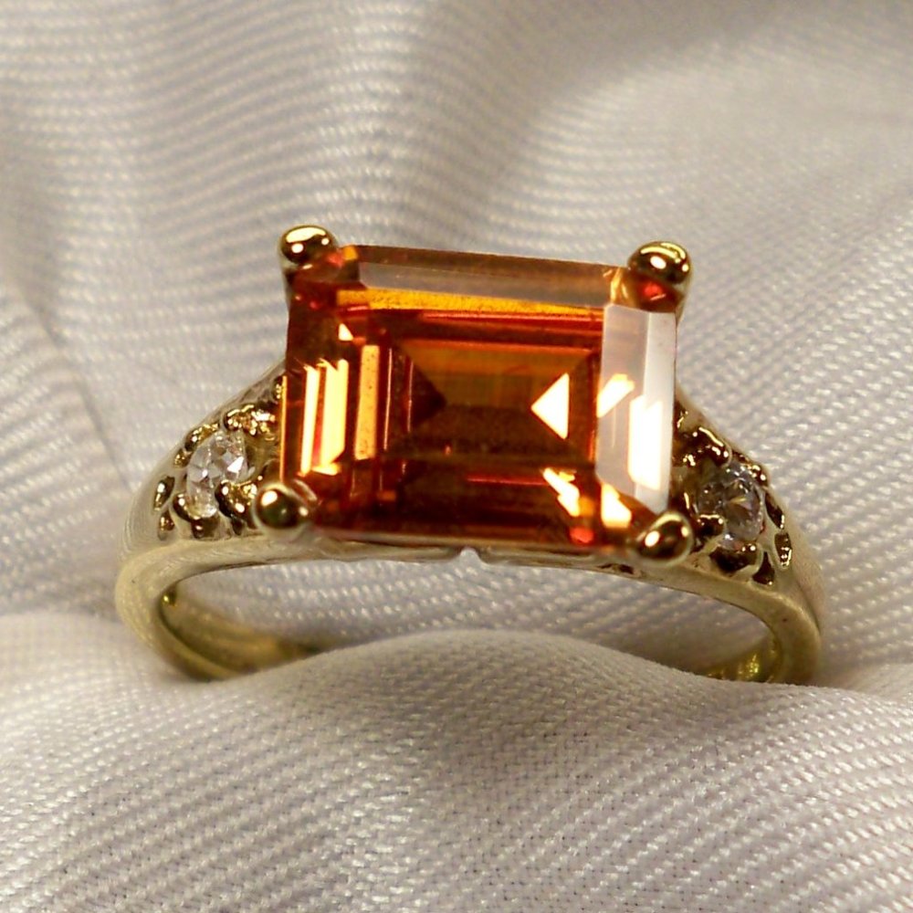 New Technibond Emerald Cut Amber Cubic Zirconia G… - image 1